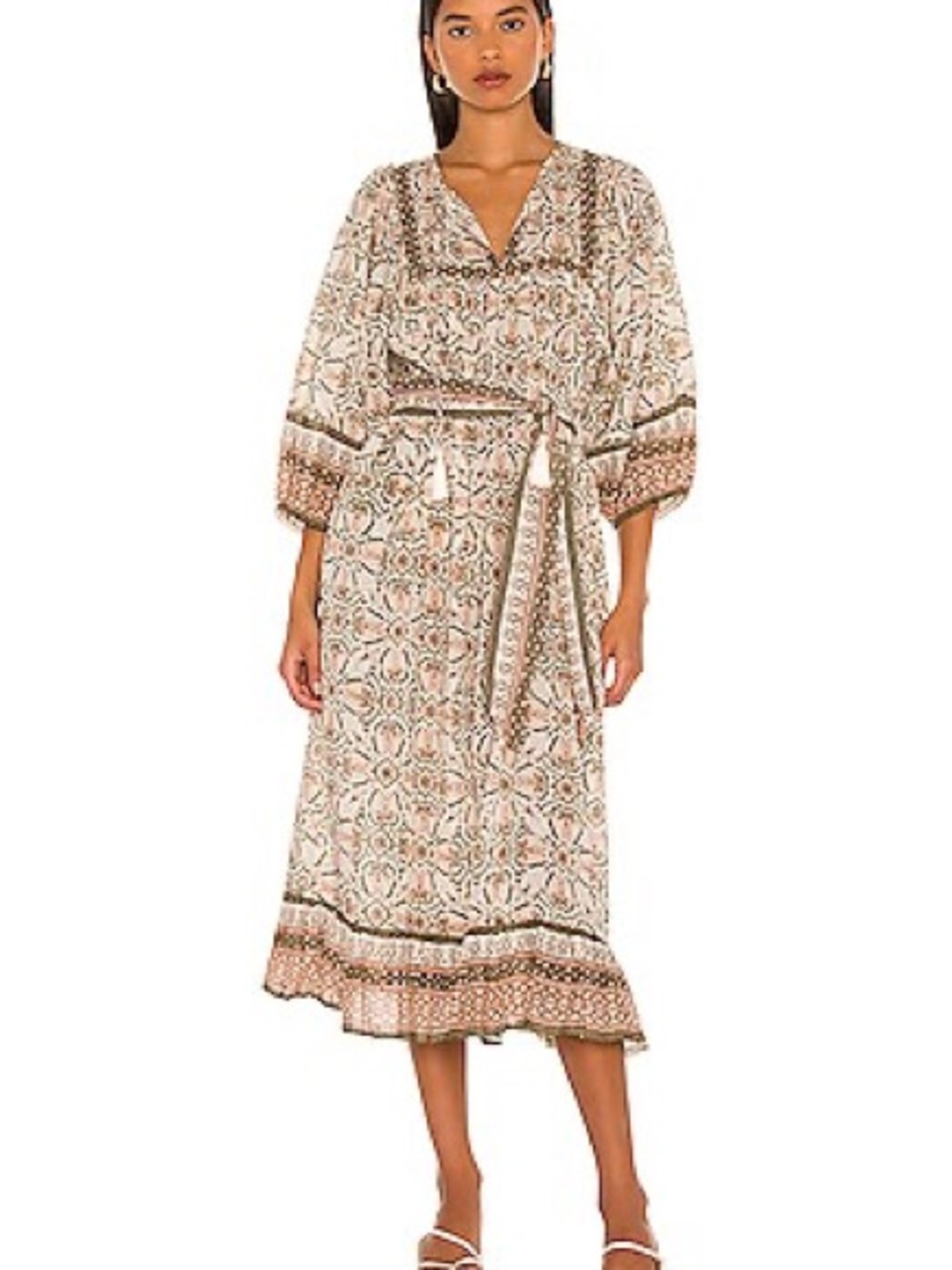 Cleobella Neutral Paisley Midi Dress in Cream and Tan